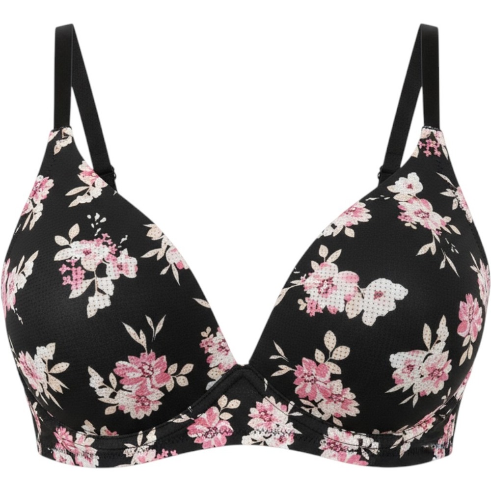 Laura Ashley Floral Wireless Bra Black Pink 40D 4156-28